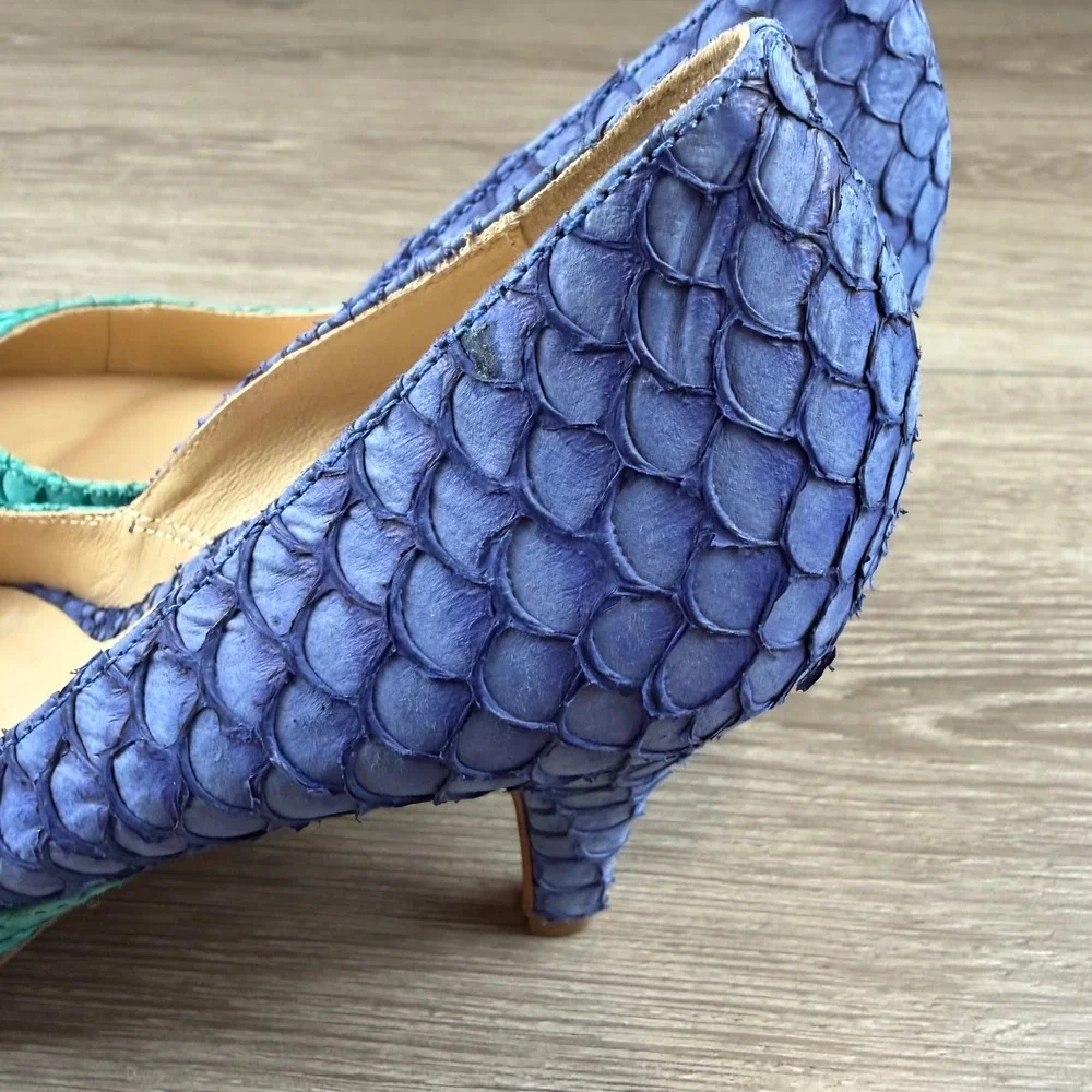 Loeffler Randall Women Pump Fish Scale Snakeskin Blue Green Size 8 B